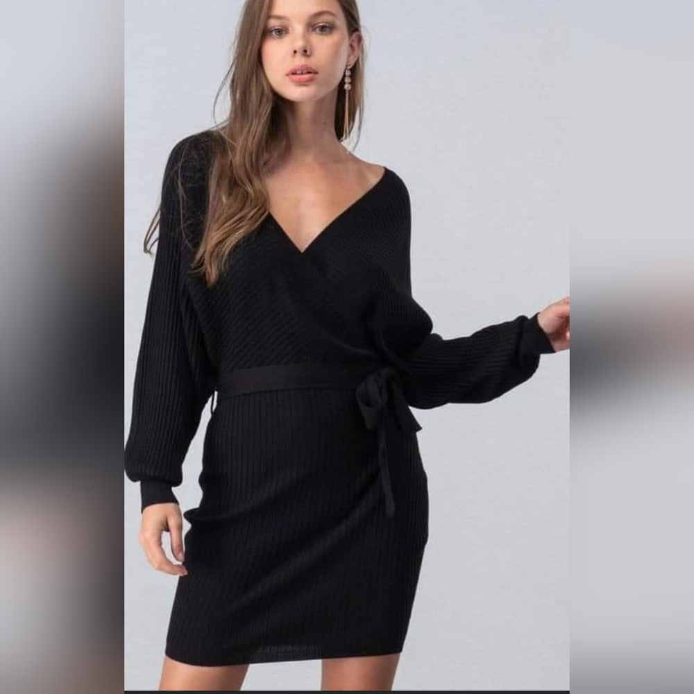 Womens knit wrap dress, Black. Medium, like new